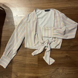 Multi Stripe Tie Front Blouse
